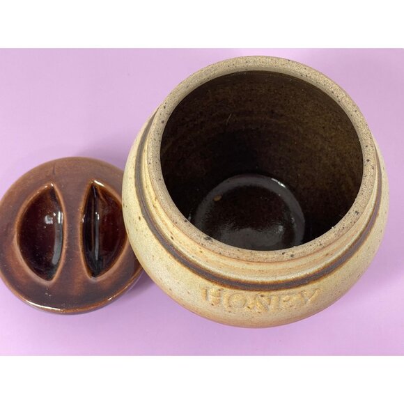 Vintage 70s honey jar, stoneware pottery, small container, country decor - Picture 7 of 10
